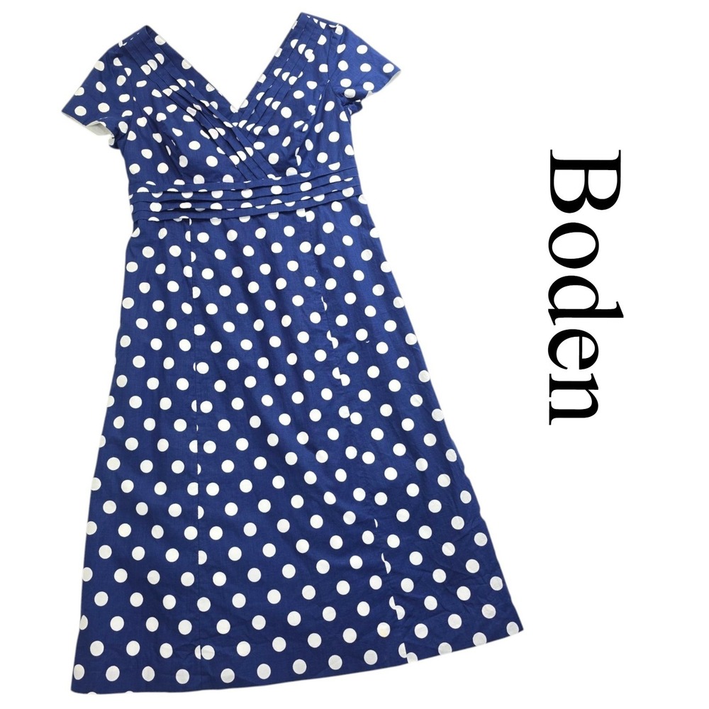 Boden Blue and White Polka Dot Midi Dress